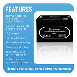 Picture of AIMS Power LFP12V104A 12V 104Ah LiFePO4 Lithium Battery with Wake-Up, Internal Heater & Bluetooth Monitoring