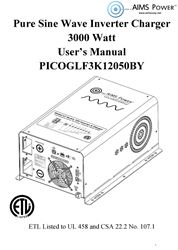 Picture of AIMS Power PICOGLF3K12050BY 3000W Pure Sine Low Frequency Inverter Charger 50A with Bypass