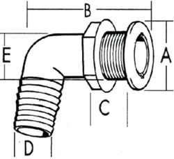Picture of T-H Marine TH1290CPDP Brite Plate 90 Degree Chrome Plated Thru-Hull Fitting