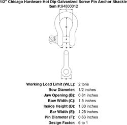 Picture of Chicago Brand 201308 Forged Galvanized Anchor Shackle 1/2 Inch