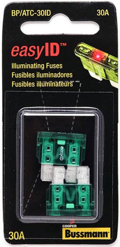Bussmann BP/ATC30ID Green Atc 30 Amp Easyid Illuminating Fast-Acting Automotive Blade Fuses 2 Per Card
