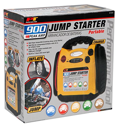 Performance Tool W1665 900 Amp Jump Starter with Air Compressor and LED Work Light