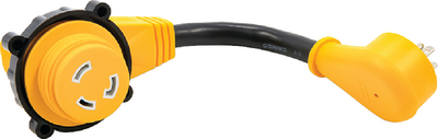 Camco 55636 PowerGrip 15A to 30A RV Adapter 12-Inch Dogbone 90-Degree Locking