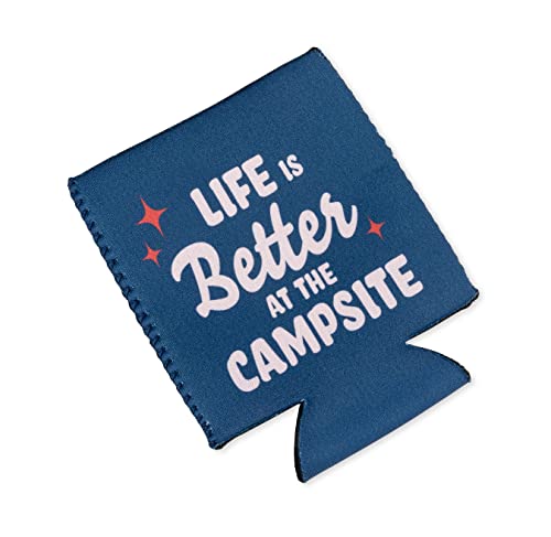 Camco 53478 Life Is Better At The Campsite Can Holder | Keeps Your Beverage Cold | Fits 12 Oz. Cans | Features A Blue Life Is Better At The Campsite Retro Theme
