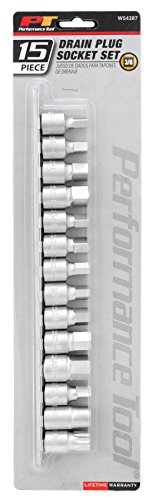 Performance Tool W54287 15-Piece Drain Plug Socket Set With 11mm & 13mm Square Drive For Subaru Differentials