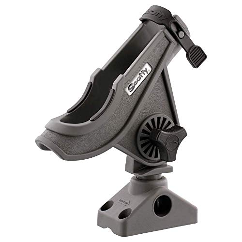 Scotty Downriggers 0280GR Baitcaster/spinning Rod Holder, Grey, Mfg# , W/241 Side/deck Mount. Baitcaster Reel Sits In Cradle, Slot At Front Allows For A Spinning Reel. Side Mounted Flange Leaves Bottom Open For Trigger Grips. Includes Soft Latching Strap.