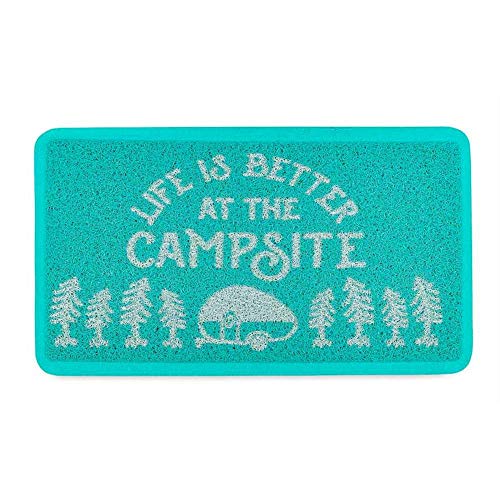 Camco 53199 Life is Better at the Campsite Scrub Rug - Teal/White 26.5" x 15"