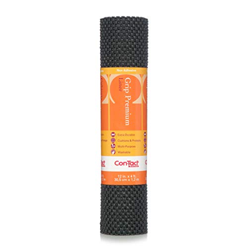 Kittrich 04FC6L5106 Grip Premium Thick Non-Adhesive Shelf And Drawer Liner, 12" X 4', Black