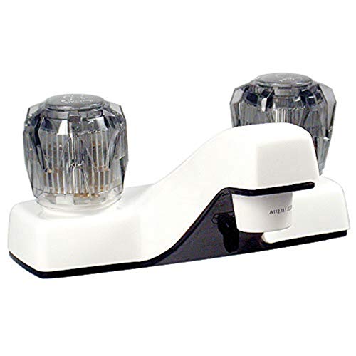 Valterra PF212203 RV Lavatory Faucet 4-Inch White Plastic with Smoked Acrylic Handles