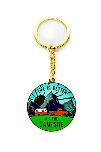 Camco 53288 Life Is Better At The Campsite Navy Blue Rv Heart Keychain-Gold Ring For Car Fobs And Keys