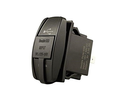 KJM USB-RSM Dual Usb Charger, Rocker Switch Mount, Mfg# Usb-Rsm. Usb Charger With Protective Cap, Output 5v 1.0a And 5v 2.1a, 12 Or 24vdc Input. Easy To Install In Existing Rocker Switch Hole Providing Convenient Access For Charging Mobile Devices.