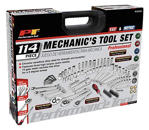 Performance Tool W30504 114-Piece Mechanic's Tool Set with Storage Case