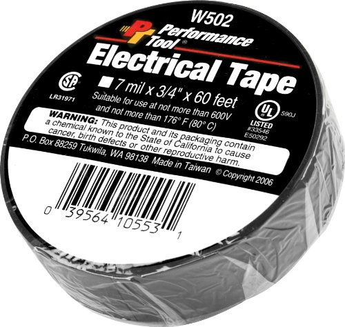 Performance Tool W502 Electrical Tape 3/4" x 60' Black Vinyl Insulating Tape