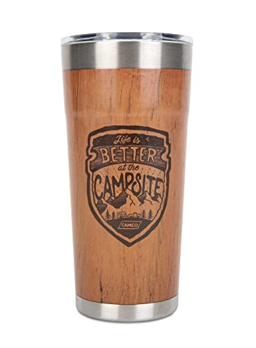 Camco 53327 Life Is Better At The Campsite Tumbler 20 oz Wood Grain Insulated