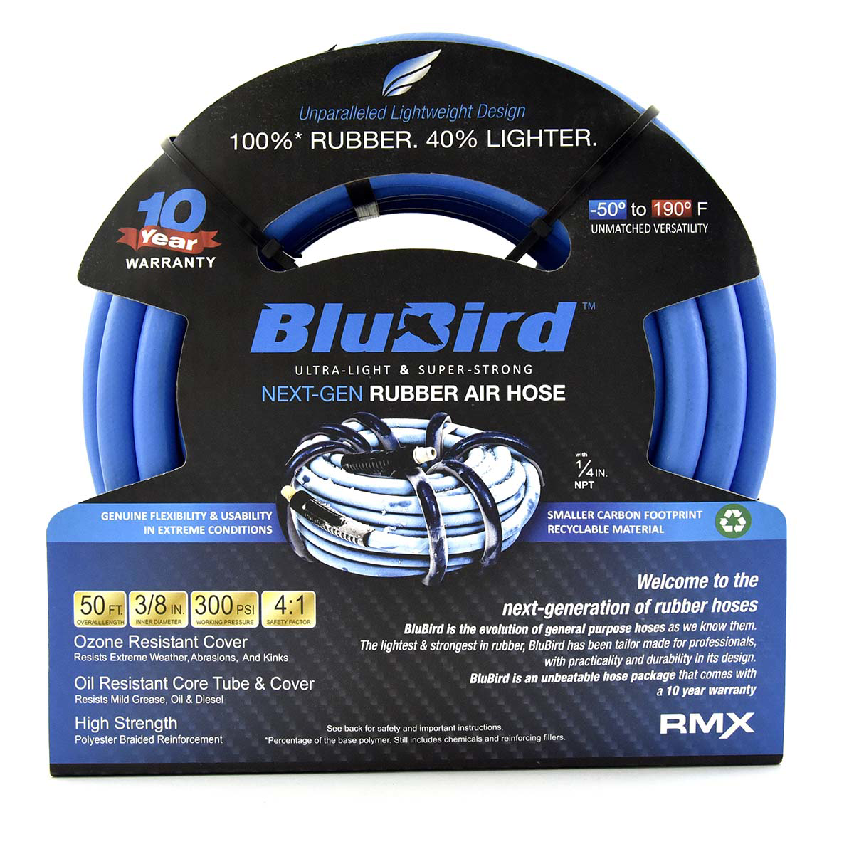 BluBird BLBBB3850 Rubber Air Hose 3/8 in x 50 ft 300 PSI EPDM