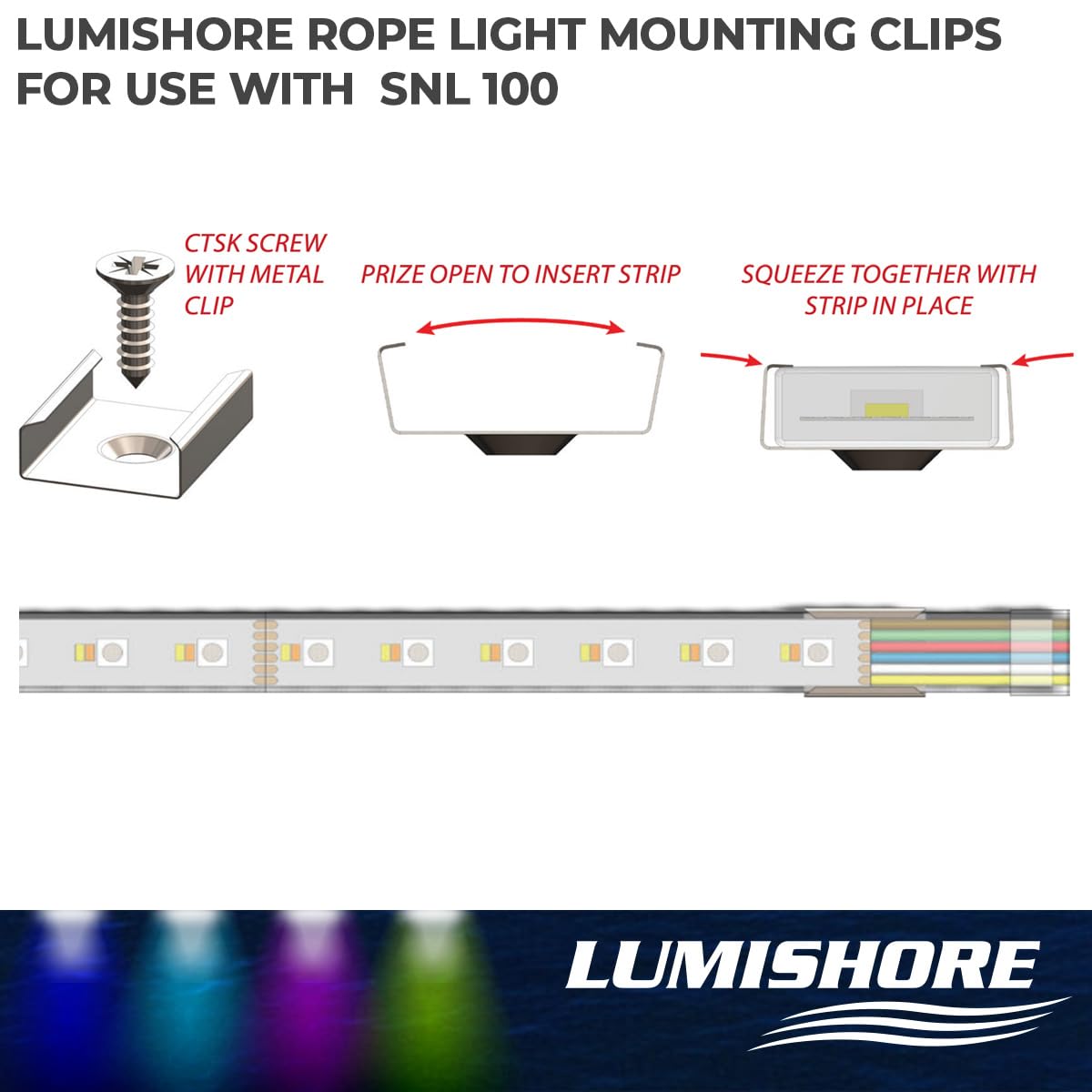 Lumishore 600514 ECLIPSE Neon Flex Light Mounting Bracket - Stainless Steel (25-Pack)