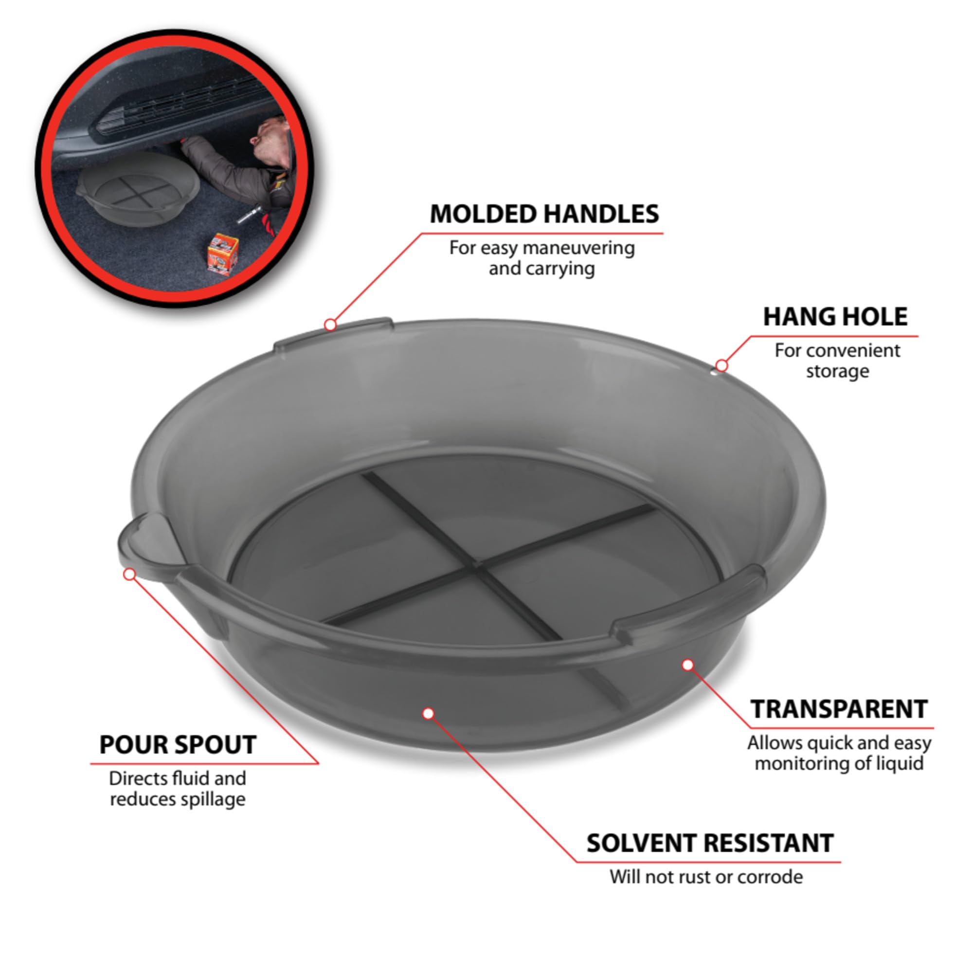 Performance Tool W4068 Clear Plastic Oil Drain Pan 7 Quart Capacity