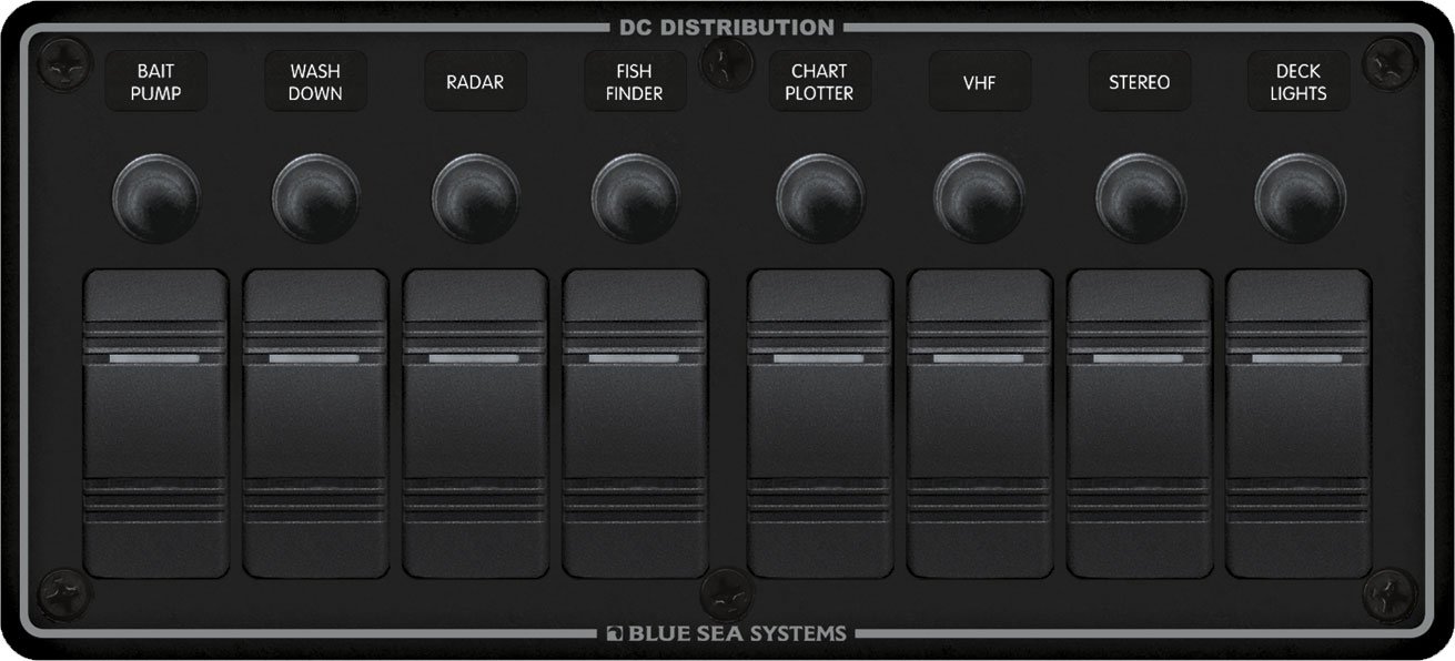 Blue Sea Systems 8371-BSS Contura 8-Position Circuit Breaker Panel with LED Indicators