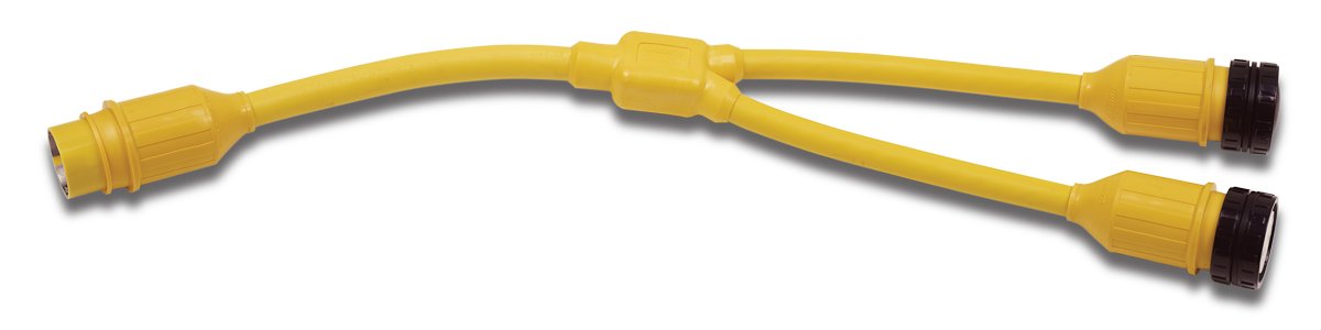 Marinco 162AY Marine Electrical Shore Power Y Adapter (50-Amp 125-Volt Locking Male to Double 50-Amp 125-Volt Locking Female with Sealing Collar System, Yellow)