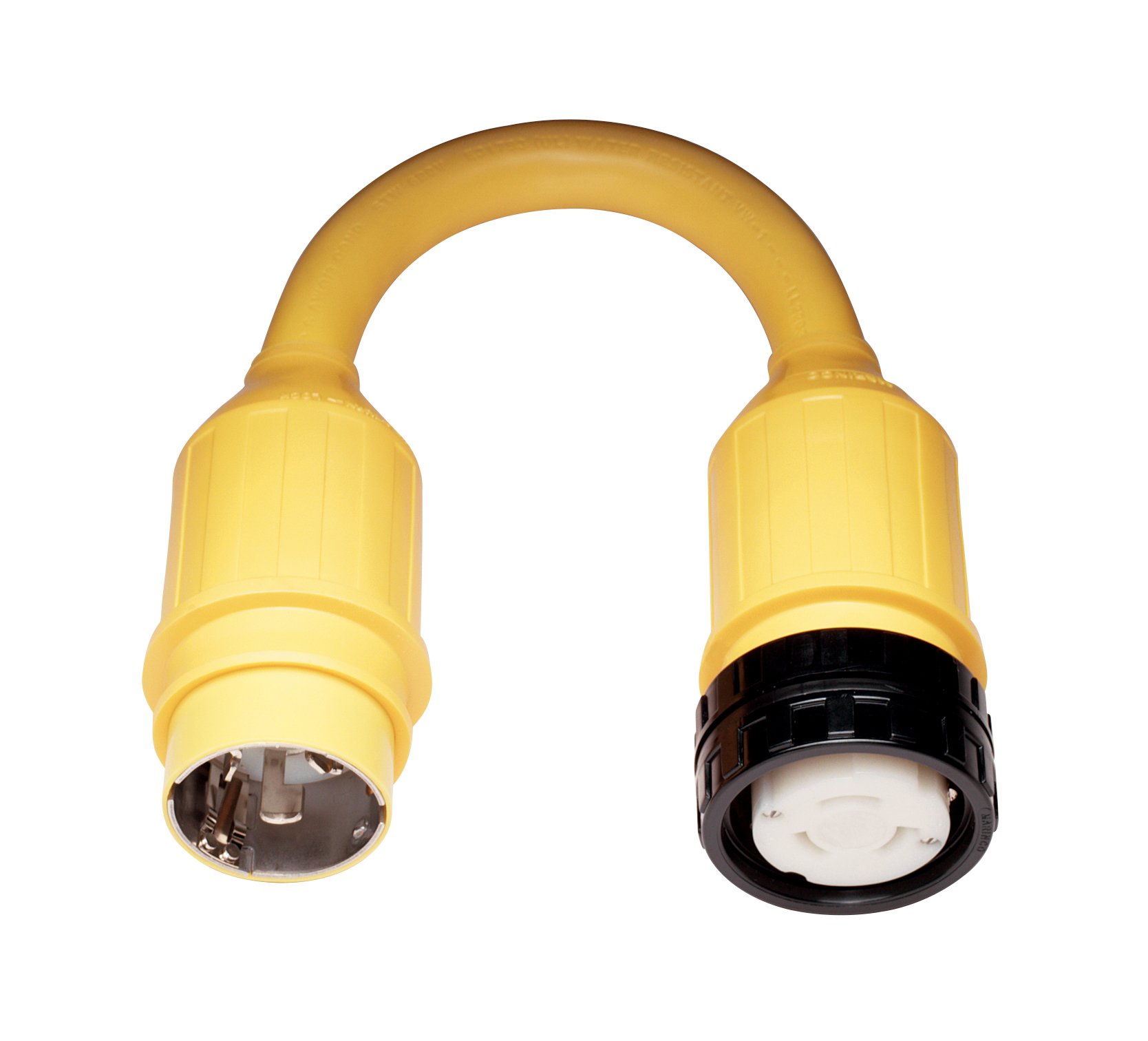 Marinco 123A Marine Electrical Shore Power Pigtail Adapter (50-Amp 125/250-Volt Locking Male to 50-Amp 125-Volt Locking Female with Sealing Collar System, Yellow)