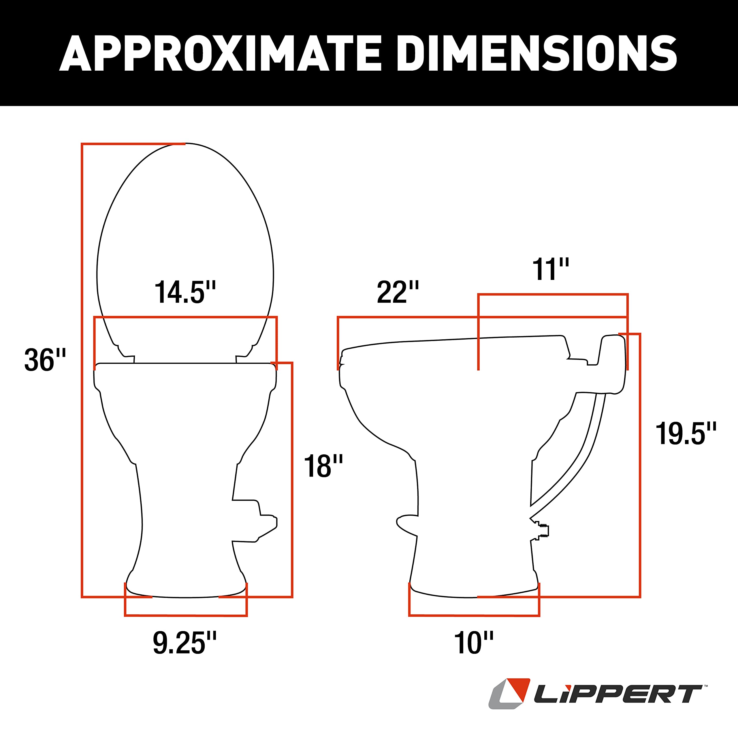 Lippert Components 2022113192 Flow Max RV Toilet Elongated Ceramic Bowl 18" Standard Profile