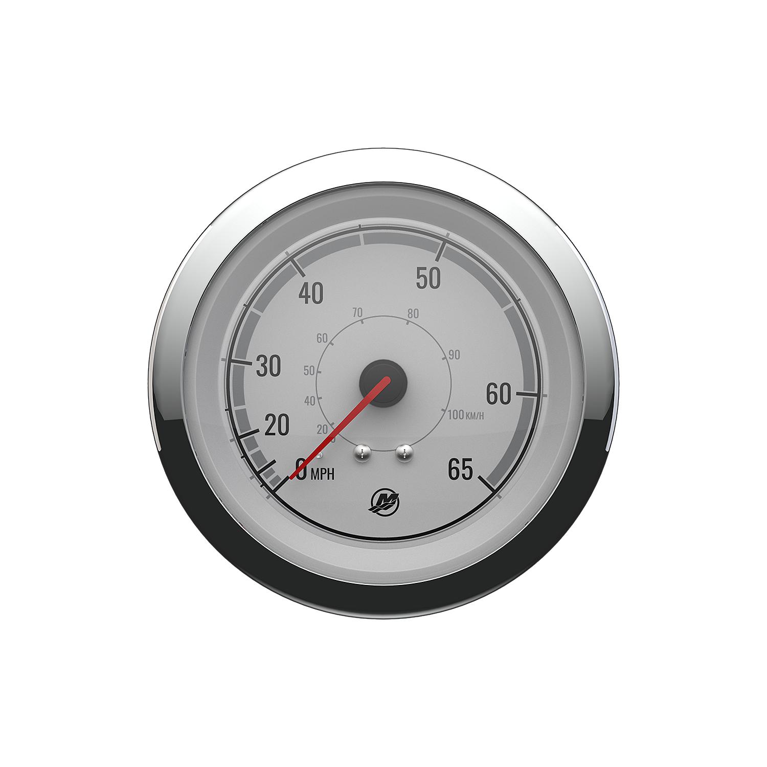 Quicksilver 8M6020076 Speedometer 65 MPH White Chrome Bezel