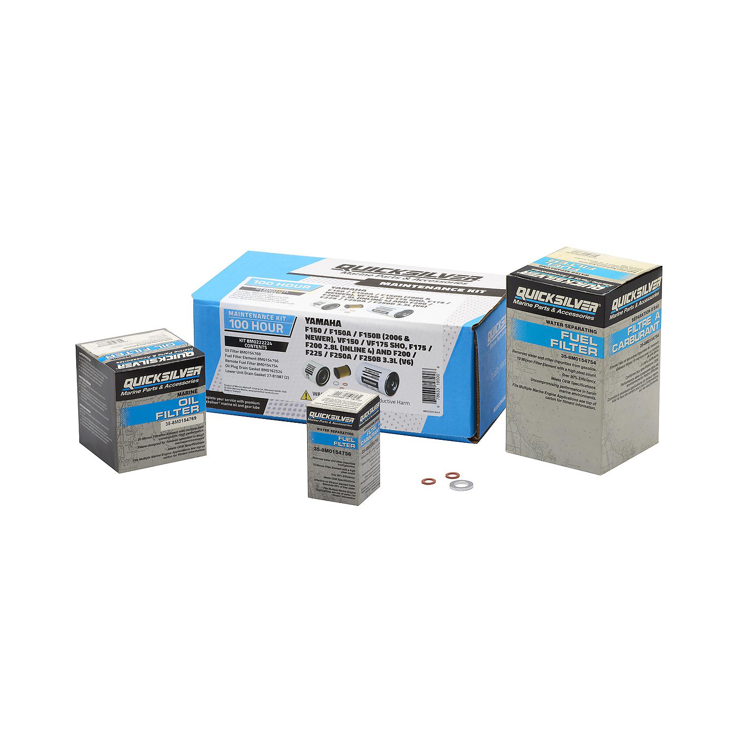 Quicksilver 8M0222224  100 Hour Maintenance Kit, Yamaha Various 150/175/200/225/250