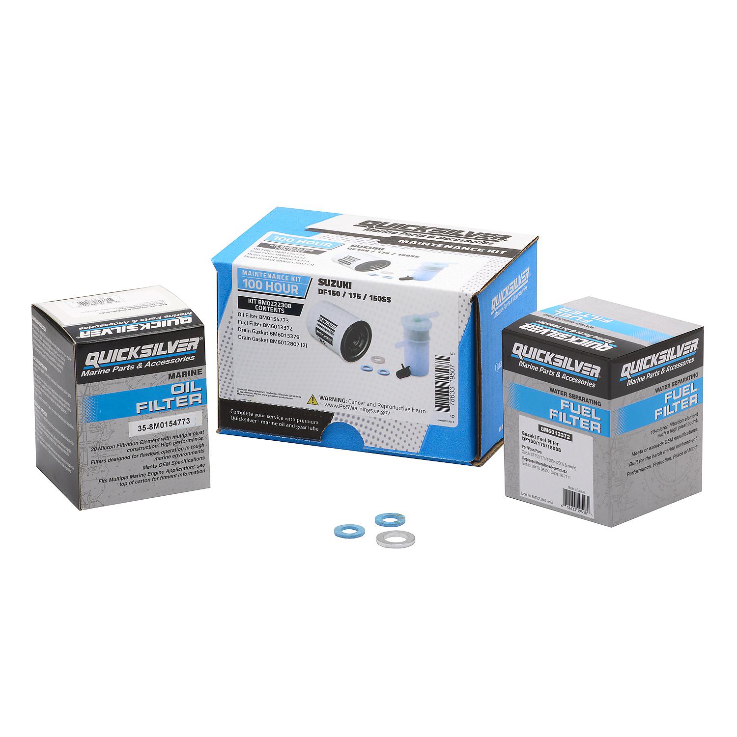 Quicksilver 8M0222308  100 Hour Maintenance Kit, SuzukiDF150/175/150SS