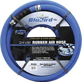 BluBird BBPRO3450 3/4" x 50' Rubber Air Hose with Brass Fittings