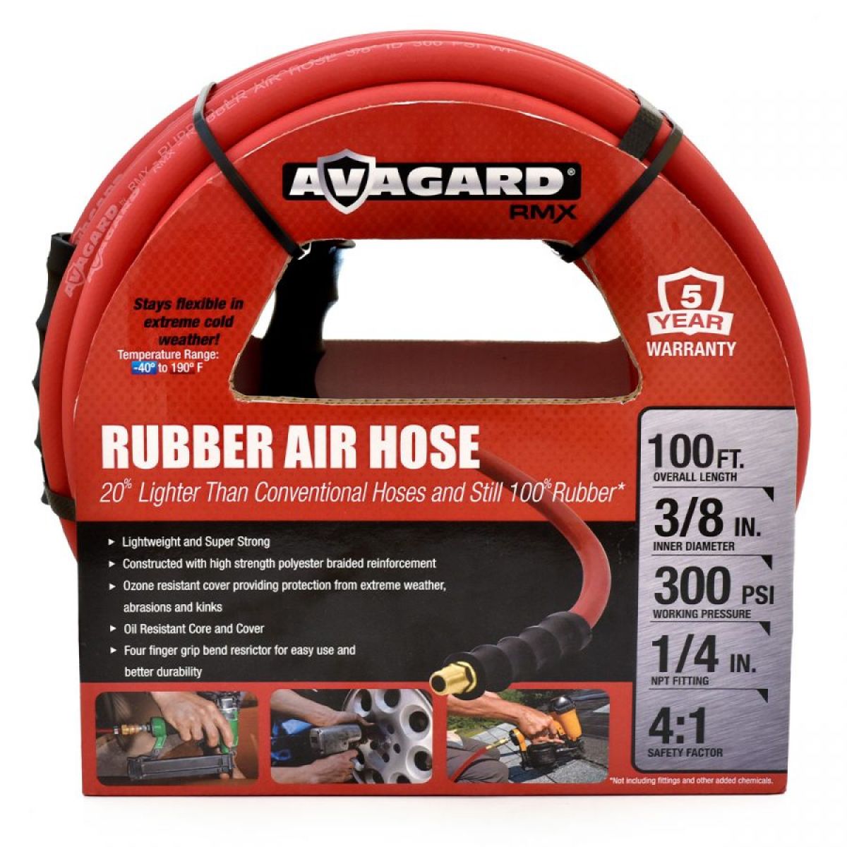 Avagard AVG38100 Rubber Air Hose Assembly 3/8" x 100'