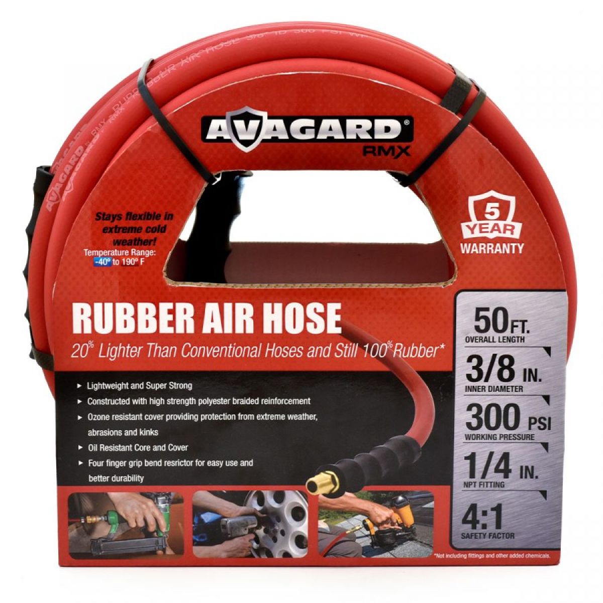 Avagard AVG3850 Rubber Air Hose Assembly 3/8" x 50'