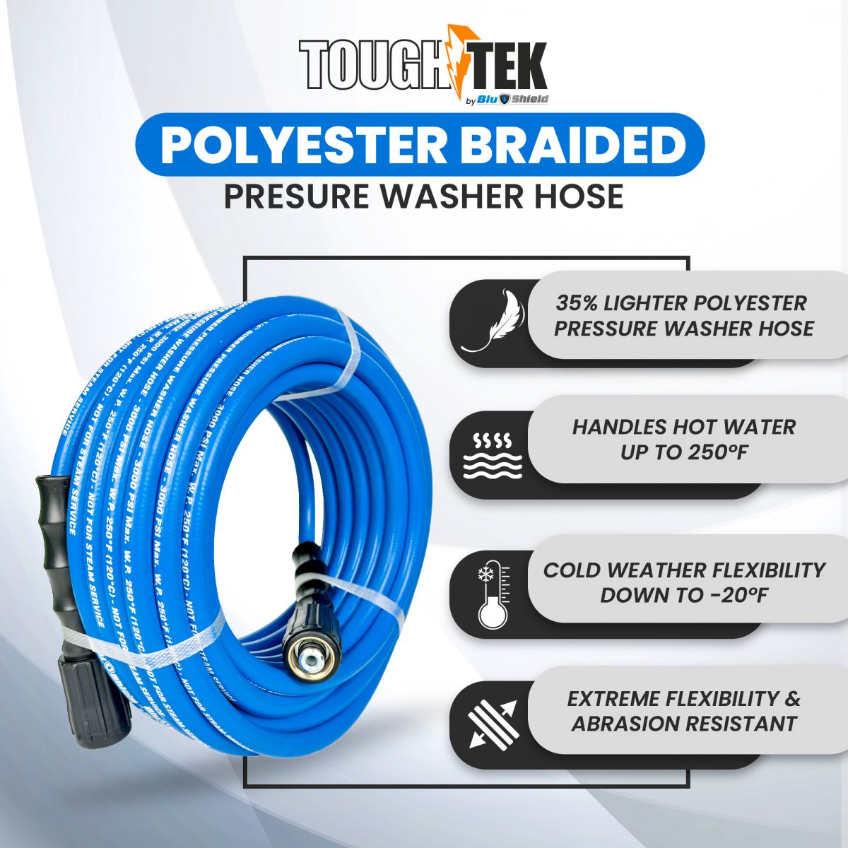 Blushield TTPW1450-NM Tough-Tek Rubber Pressure Washing Hose 1/4" x 50' with M22 Coupler