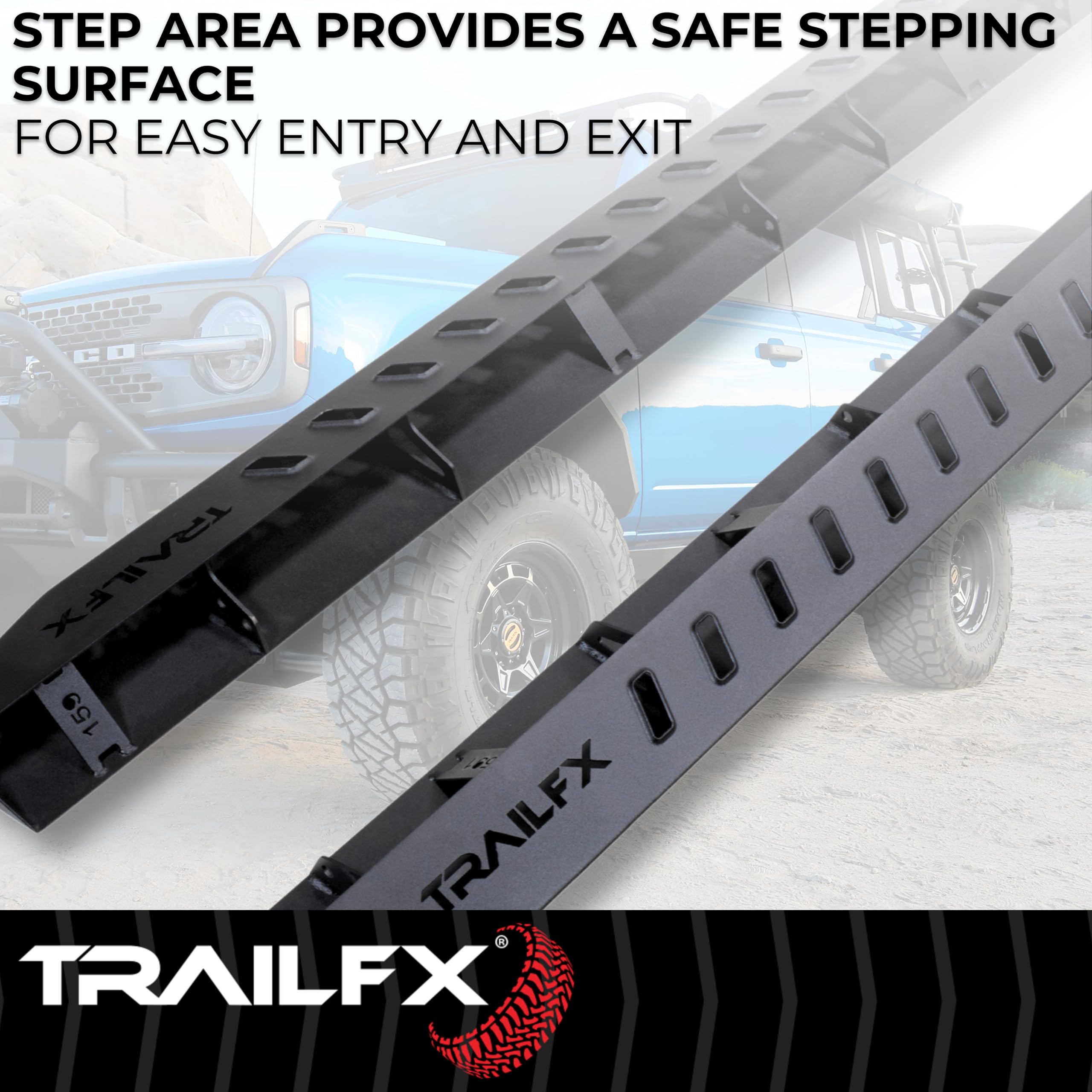 TrailFX ORB012 Oval Running Boards - Black Steel Nerf Bars for Crew Cab Trucks