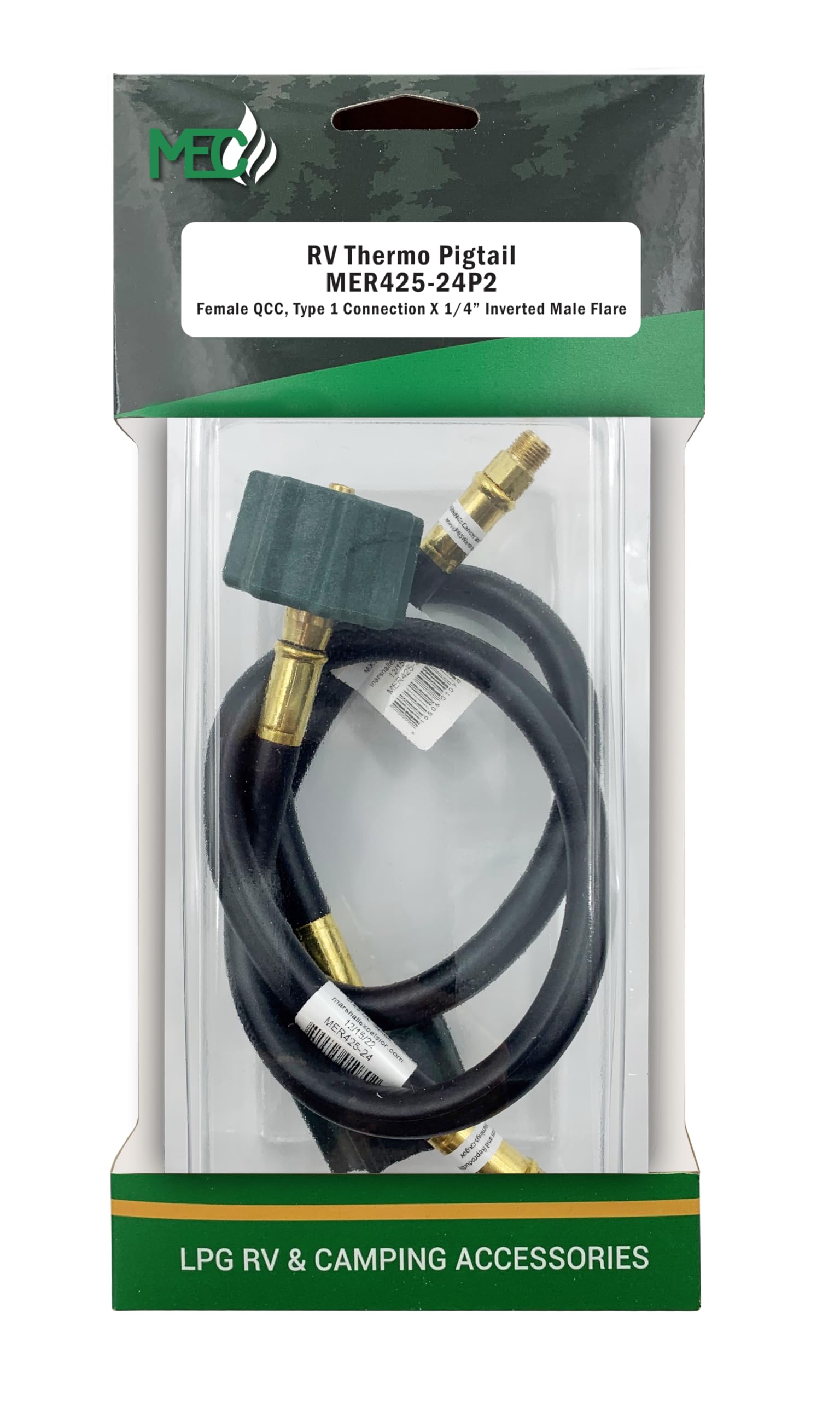 Marshall Excelsior Co. MER425-24P2 Propane Pigtail Hose with QCC Type 1 Connection - 24 Inch (2-Pack)