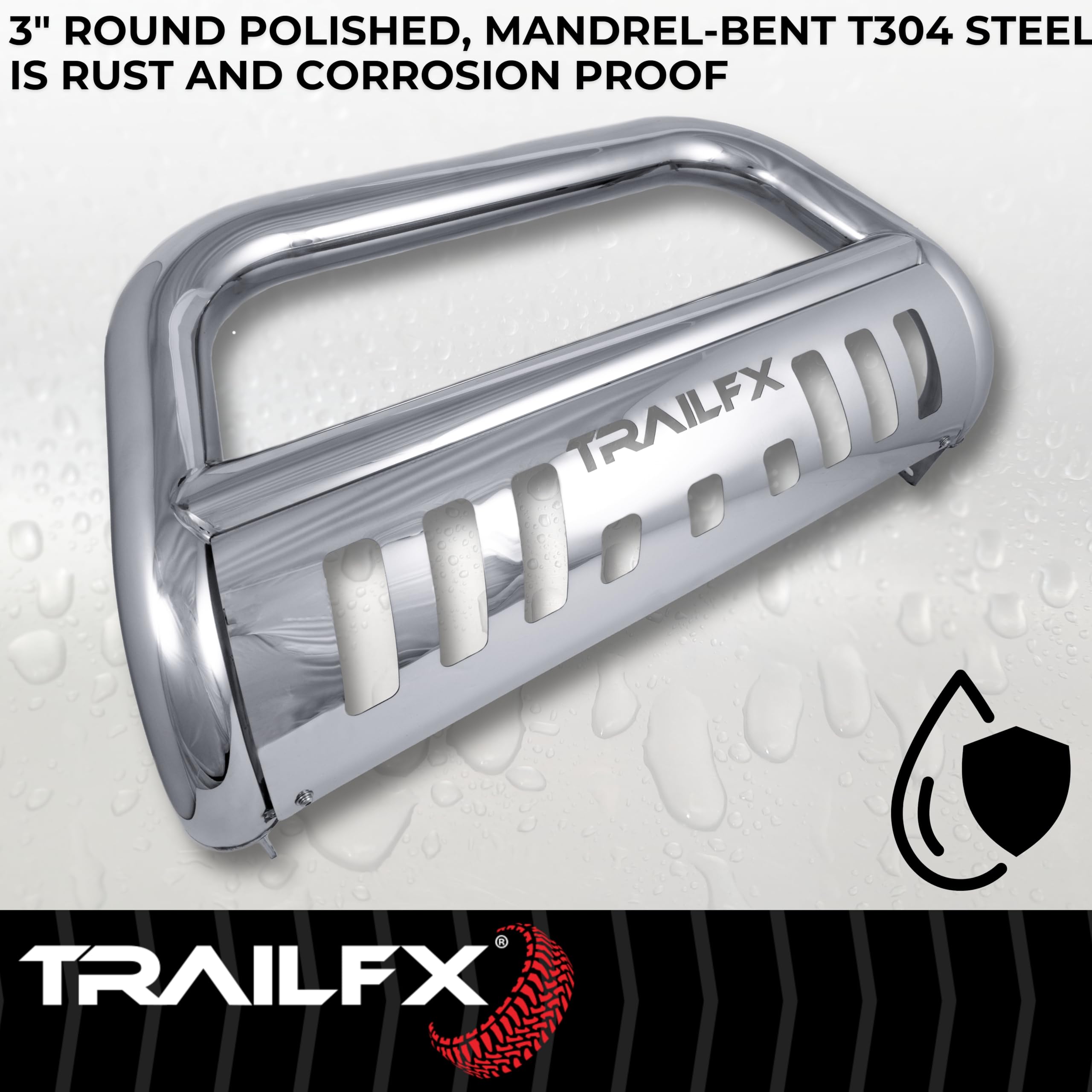 TrailFX B0045S Bull Bar 3 Inch Polished Stainless Steel with Skid Plate