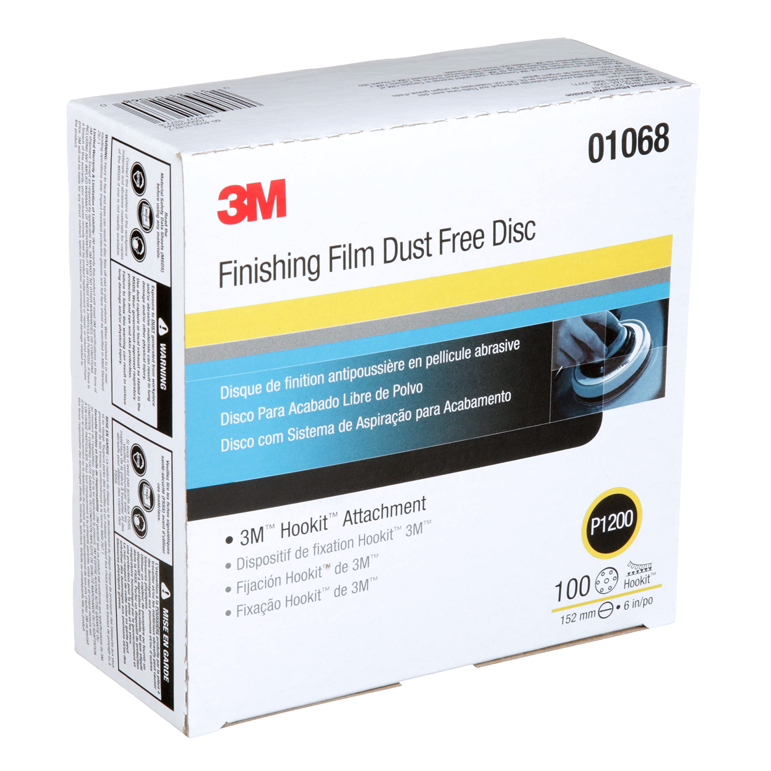 3M 01068 6" P1200 Hookit Dust Free Finishing Film Disc