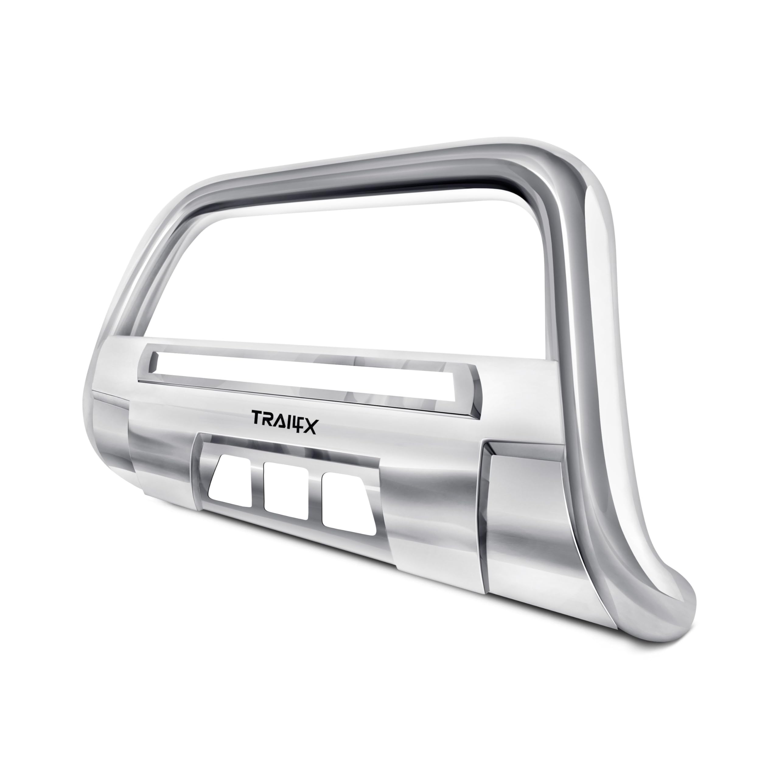 TrailFX B1613S 3.5 Inch Oval Bull Bar Polished Stainless Steel with Skid Plate