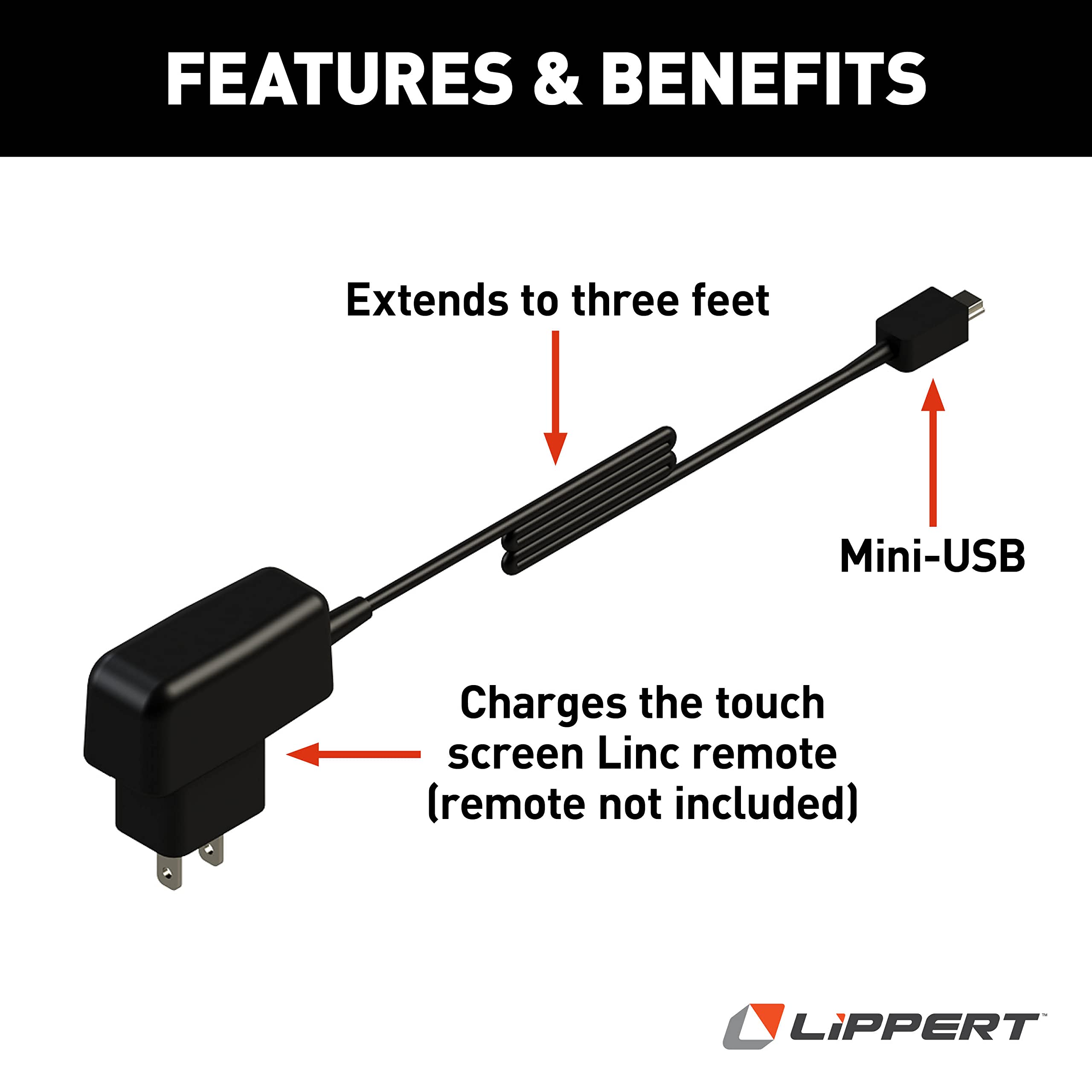Lippert Components 267401 Replacement LCD Mini-USB Charger for Ground Control 3.0 — Keep Your Automatic Leveling System Running Smoothly - Easy Replacement for the Touchscreen Remote Charger