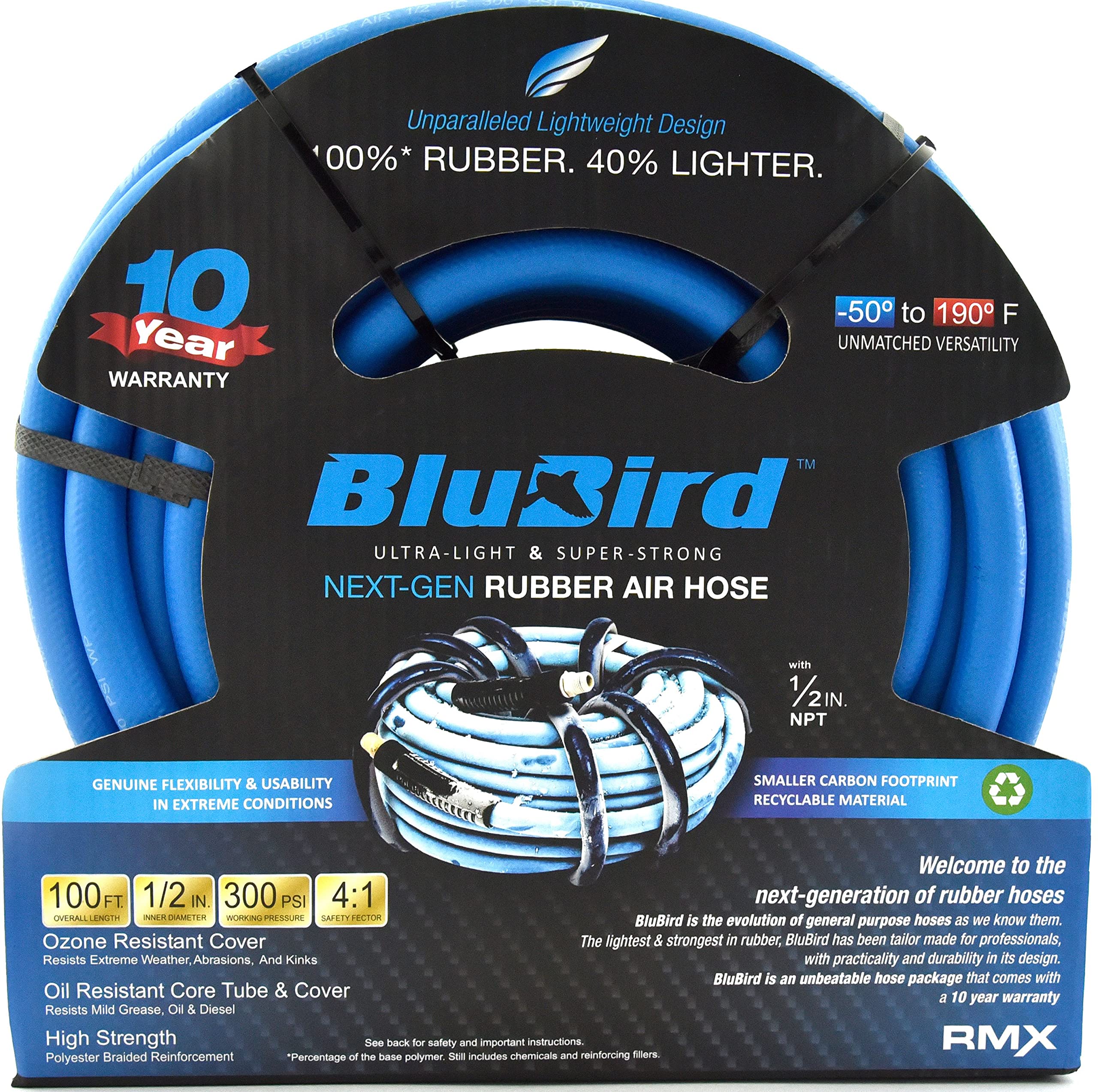 BluBird BB12100 Rubber Air Hose Assembly 1/2" x 100'