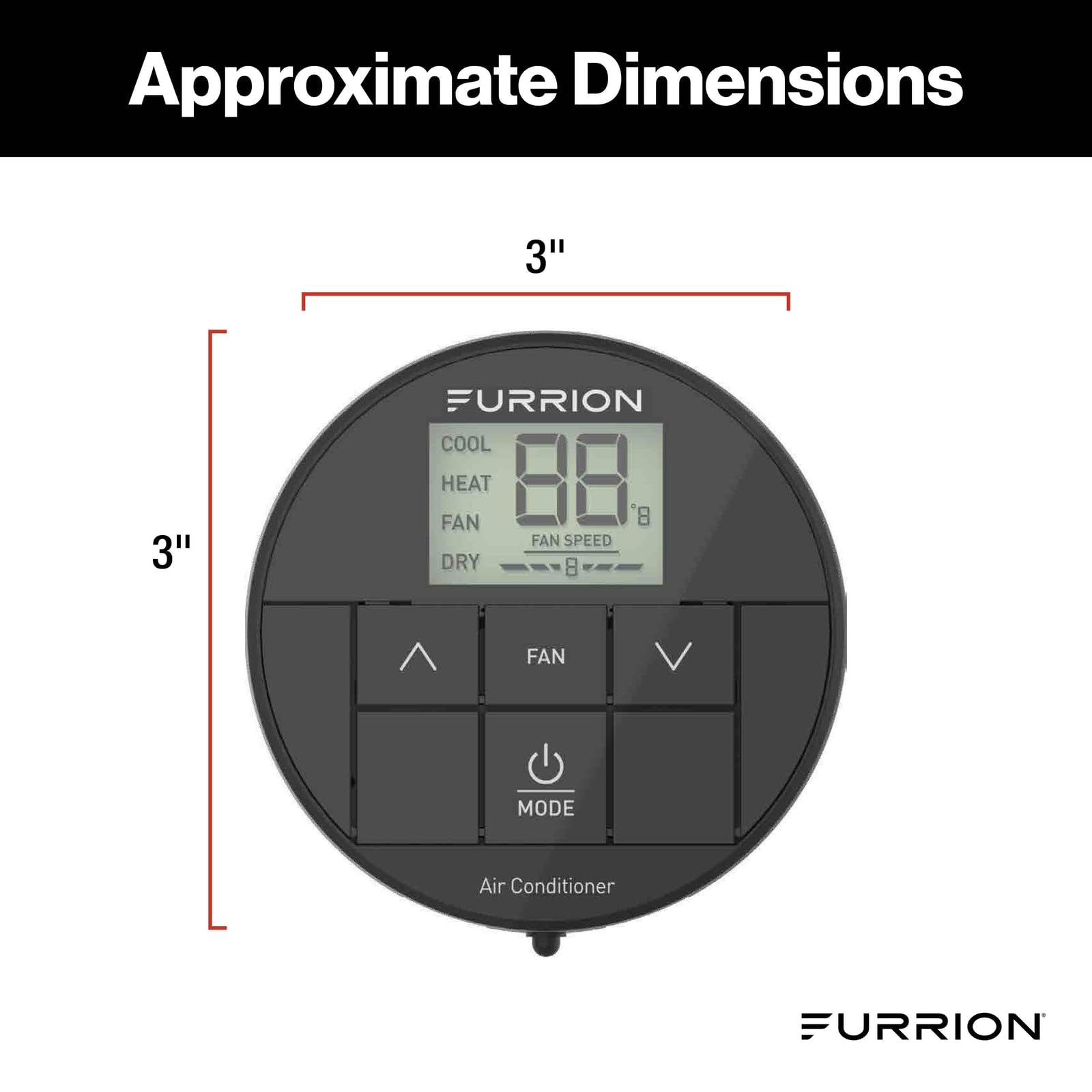 Furrion 2024042659 Chill Single-Zone Wall Thermostat with Backlit LED Display, 2 Fan Speeds, Black
