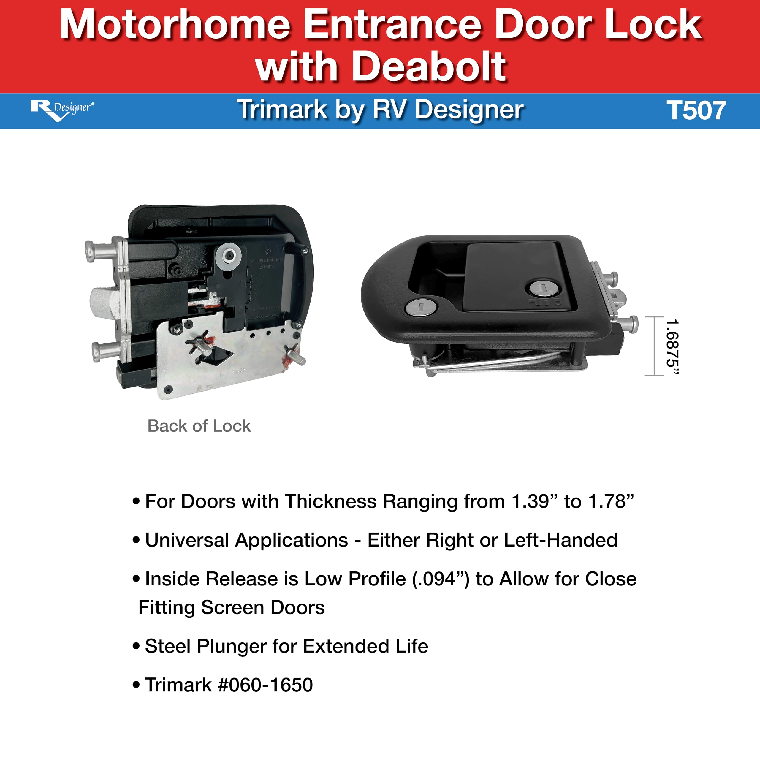 RV Designer T507 Motorhome Entrance Door Lock with Deadbolt