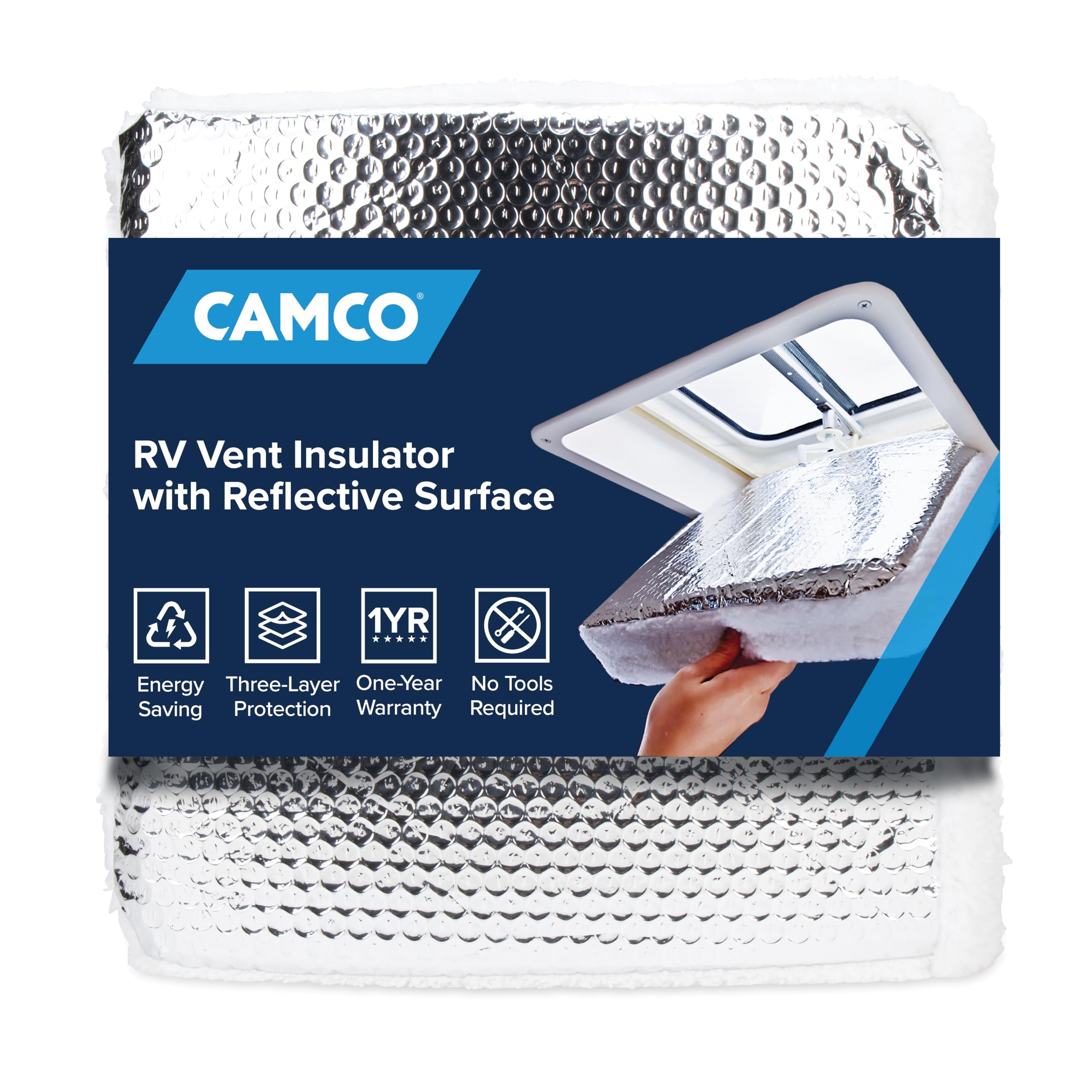 Camco 45192 RV Vent Insulator 14x14 Inch with Reflective Surface