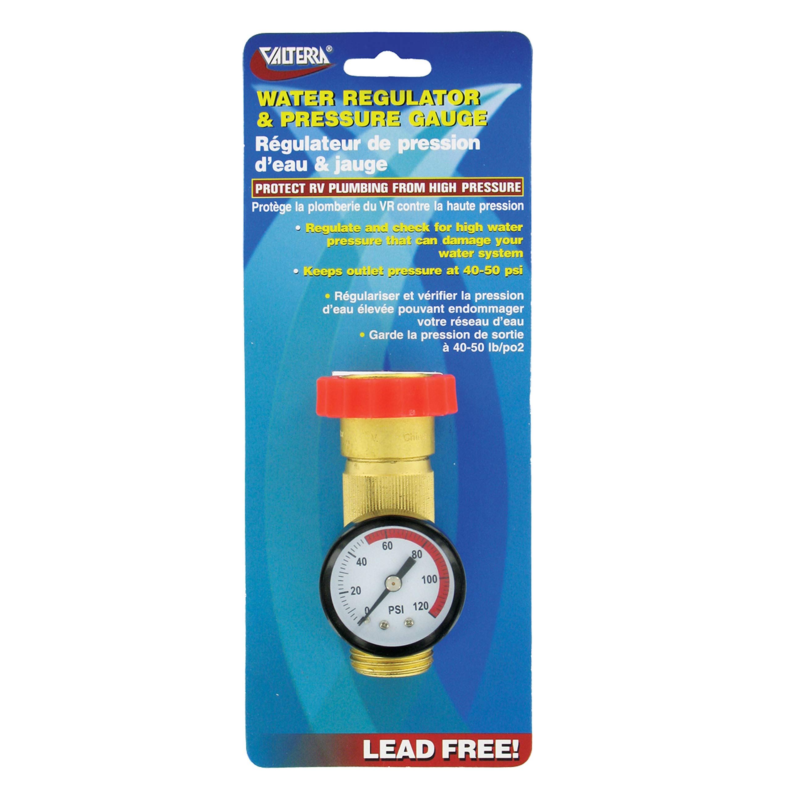 Valterra A01-1124VP Lead-Free Water Regulator with Pressure Gauge