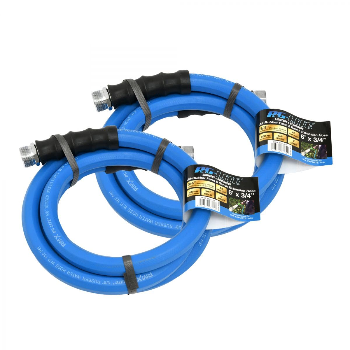 AG-Lite AL5806-2pk Ag-Lite 100% Premium Rubber Water Lead In Hose, 5/8" X 6', 3/4" Male And Female Ght Fittings. 500 Psi Burst Rating. Includes Extra Washer And Bend Restrictor. 2 Pack