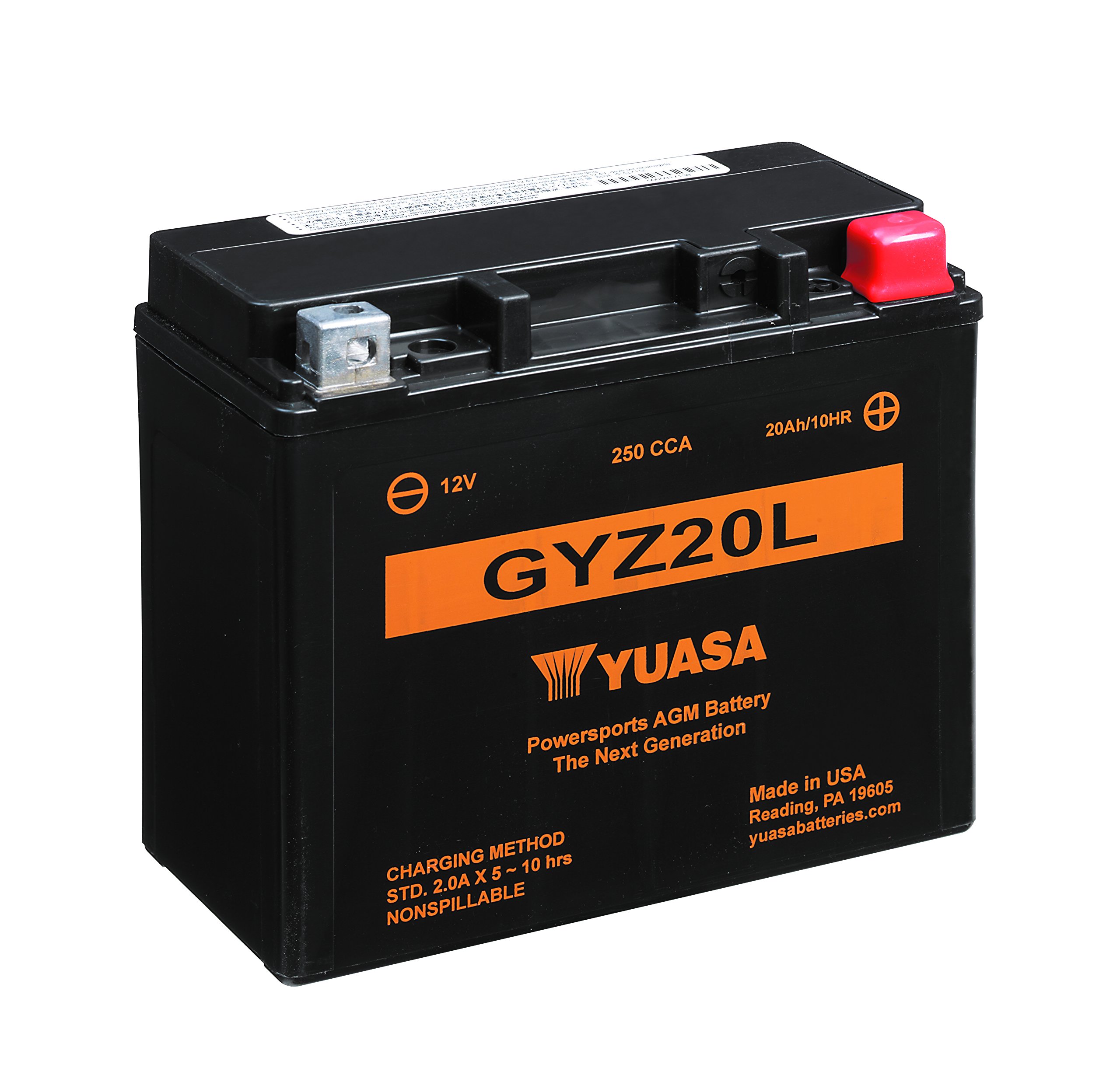 Yuasa Batteries YUAM720GZ GYZ20L AGM Maintenance Free Battery 250 CCA