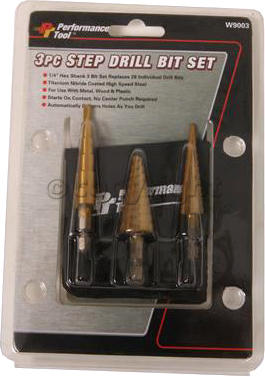 Performance Tool W9003 3-Piece Titanium Step Drill Bit Set