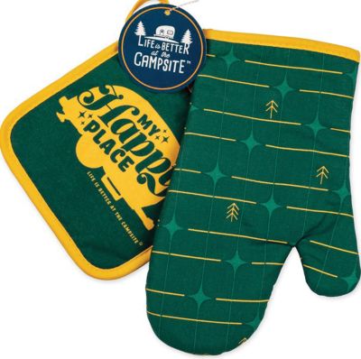 Camco 53124  Green Grid Oven Mitt/Dark Blue Pot Holder Set