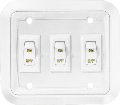 RV Designer S661 Wall Plate Switch, White, Triple, 3.53" x 4", On/Off - SPST - Includes Raised Bezel, Plate and Switch
