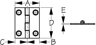 Sea-Dog Line 203071-1 Sea-Dog 2030711 Dampening Butt Hinge, # 8 FH, Weight=.06/ .12, A=1-1/2", B=3/4" C=3/4", D= 2", E= 1/16"
