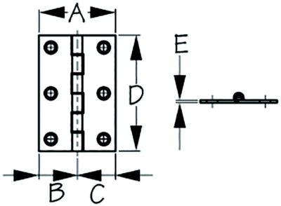 Sea-Dog Line 203080-1 SEA-DOG 2030801 Dampening Butt Hinge, 2", 1" ,1", 3", /1/16", #8 FH, .11/.22